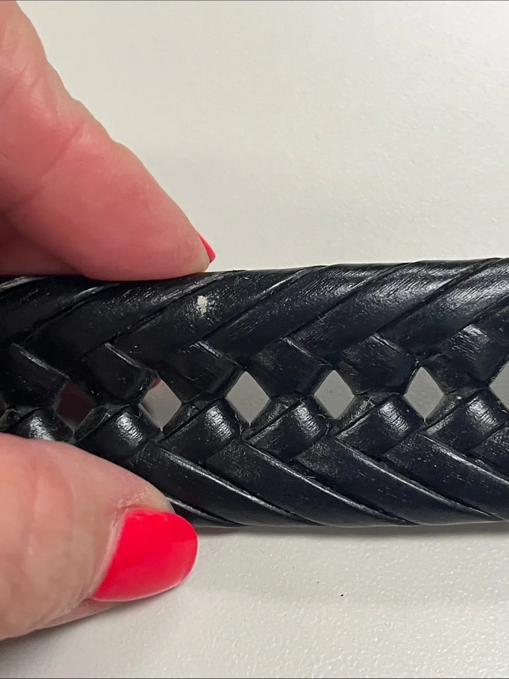 Source Unknown Black Braided Leather Belt with Silver Buckle